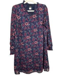 Artizara Floral Modest Dress XL 12 Navy Burgundy Ruffle Sleeve Boho